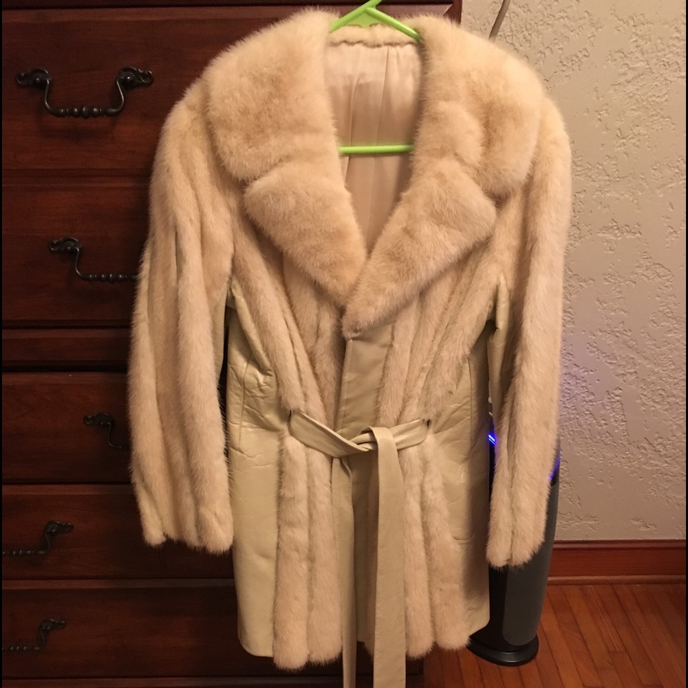 Vintage White Mink and Leather Coat